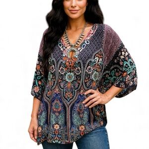 Johnny Was silk Houstein stained glass tunic NWT RARE